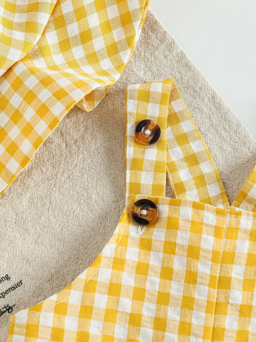 Side view of Plaid Sleeveless Overalls for Babies