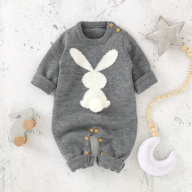 Knitted rabbit romper with full sleeves for baby