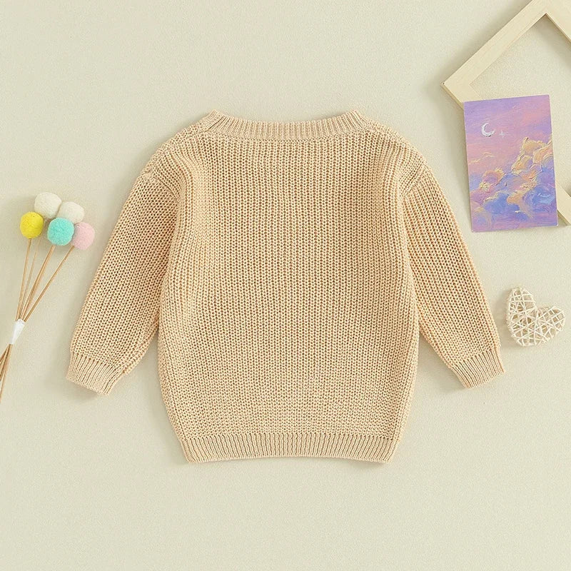 Back view of the khaki cotton-rich knit sweater