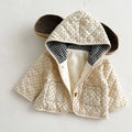 Polka Dot Corduroy Hooded Coat in Brown color for babies