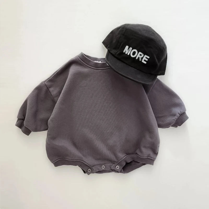 Baby wearing Oversized Basic Sweatshirt Bodysuit back view