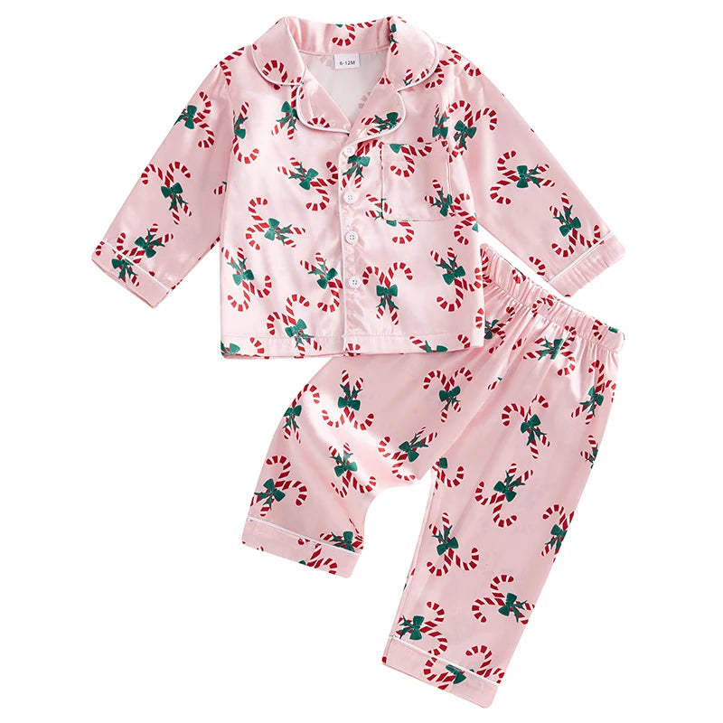 Kids’ Pink Candy Cane Christmas Pajama Set
