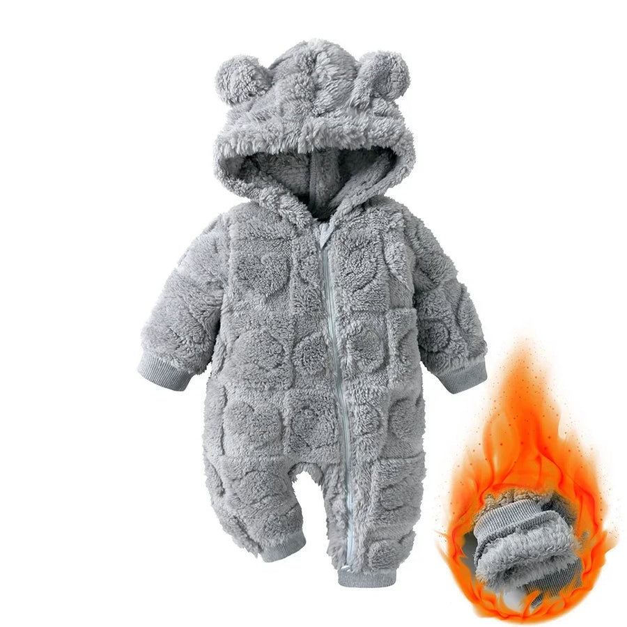 Heart Hooded Knit Baby Romper full sleeve detail