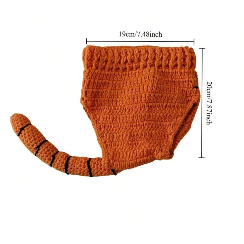 Knitted orange tiger diaper cover with tail dimensions