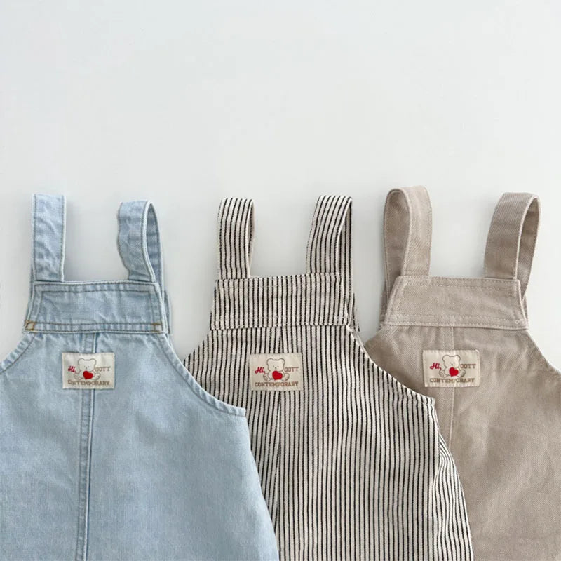 Cotton Pocket Overalls in Sky Blue and Khaki for Toddlers