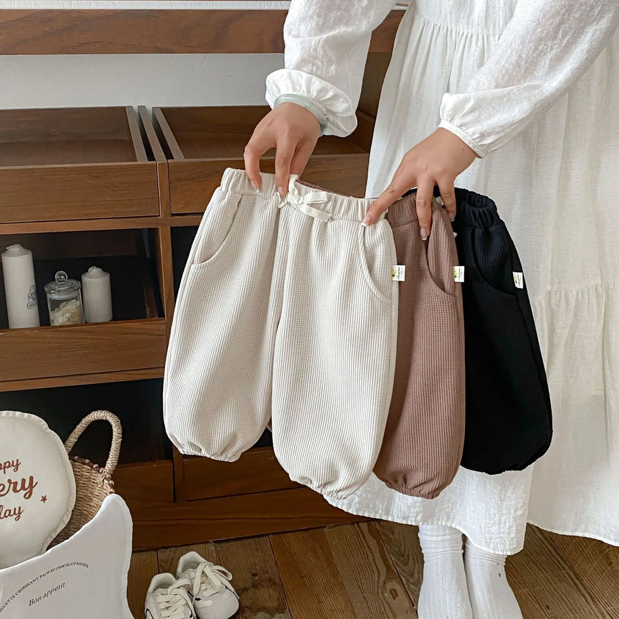 Loose Waffle Knit Pants in Ivory