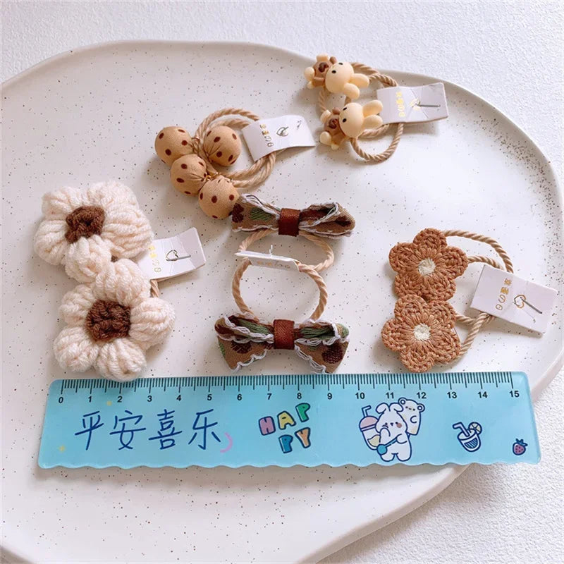 Cartoon Flower Bow Hair Scrunchie Set