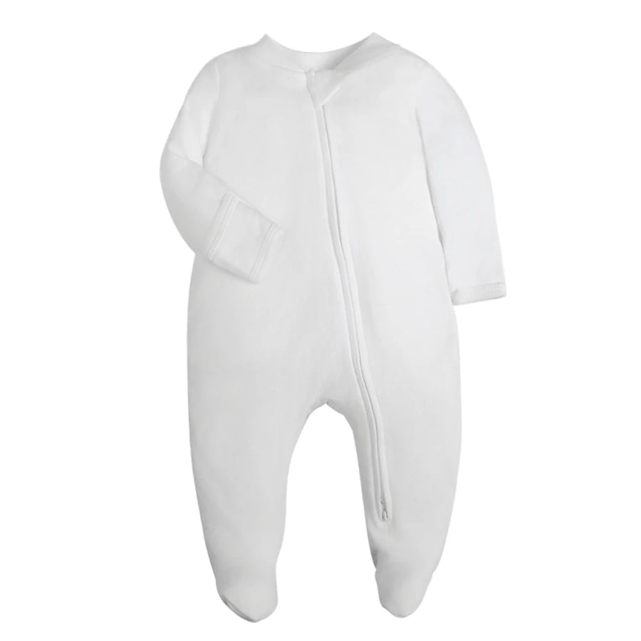 Solid White Footed Romper, product view 3