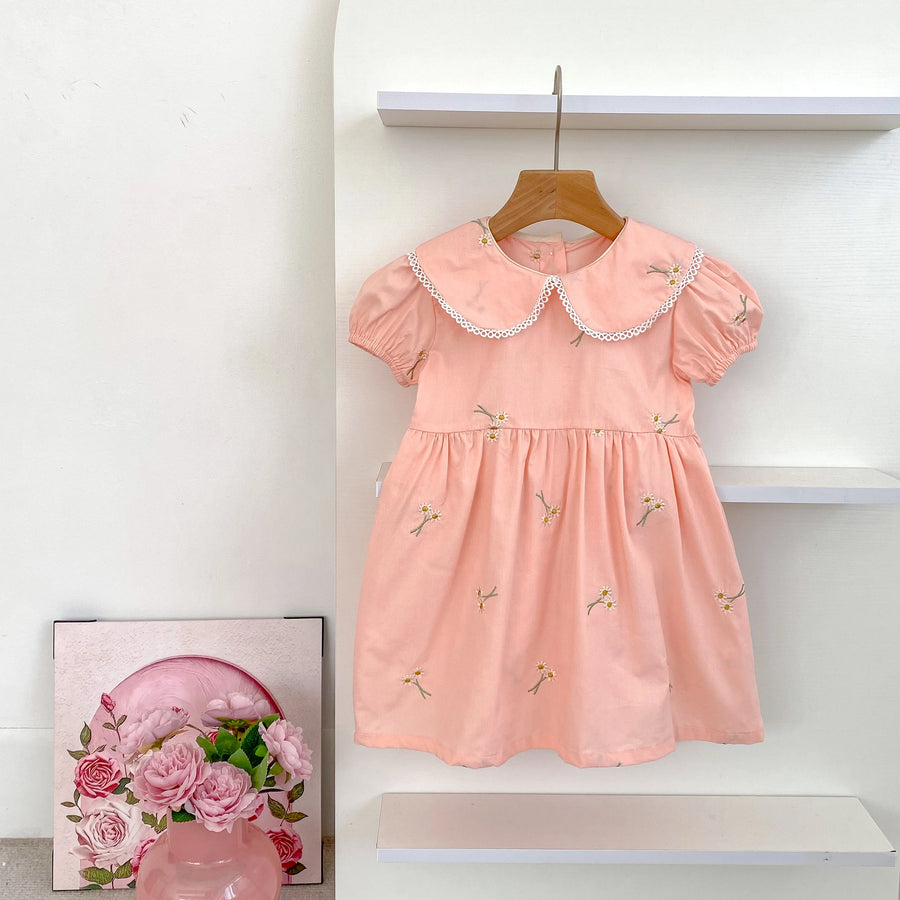 Green embroidered romper and dress set for girls