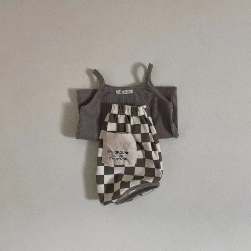 Back view of Checkered Shorts and Camisole Set