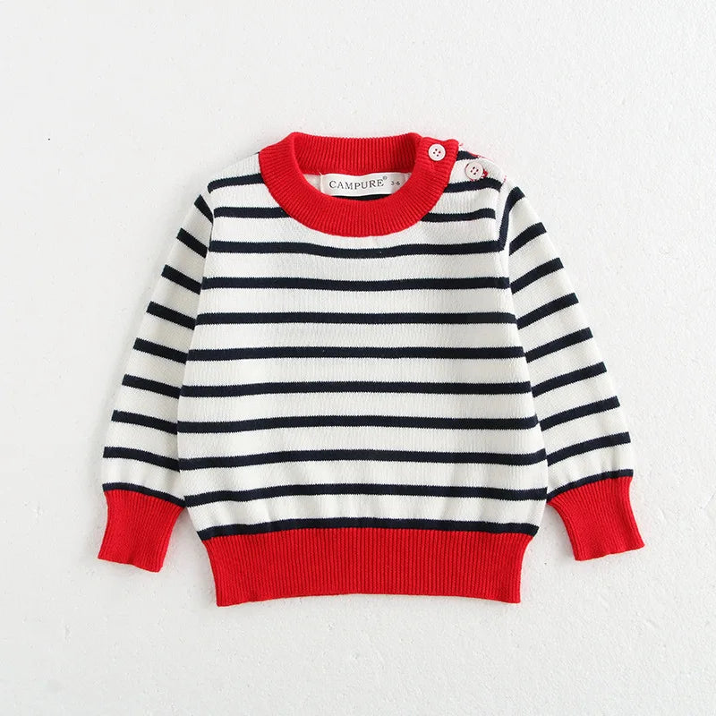 Classic Striped Baby Sweatshirt with Shoulder Buckle in dot pattern