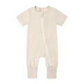 Bamboo Short Sleeve Zip Romper - Cream