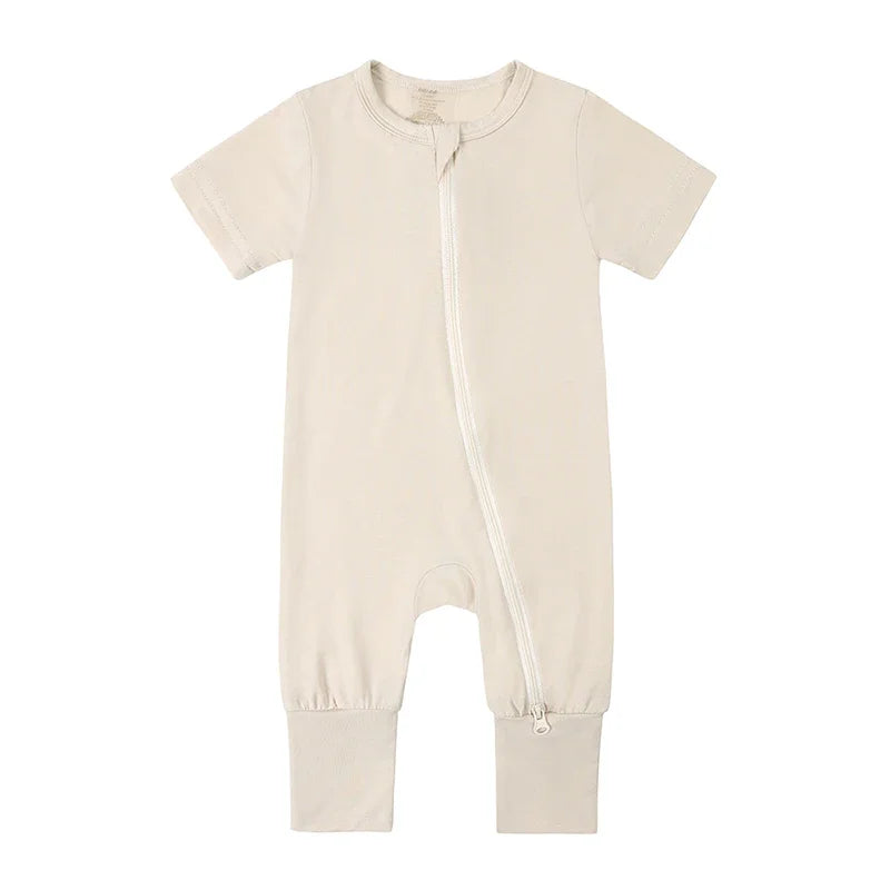 Bamboo Short Sleeve Zip Romper - Cream