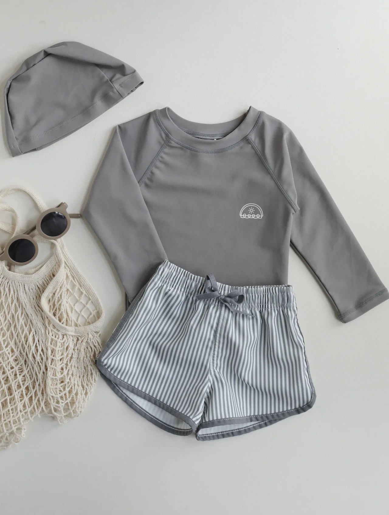 Long Sleeve Swimwear Set with Printed Shorts for Toddlers
