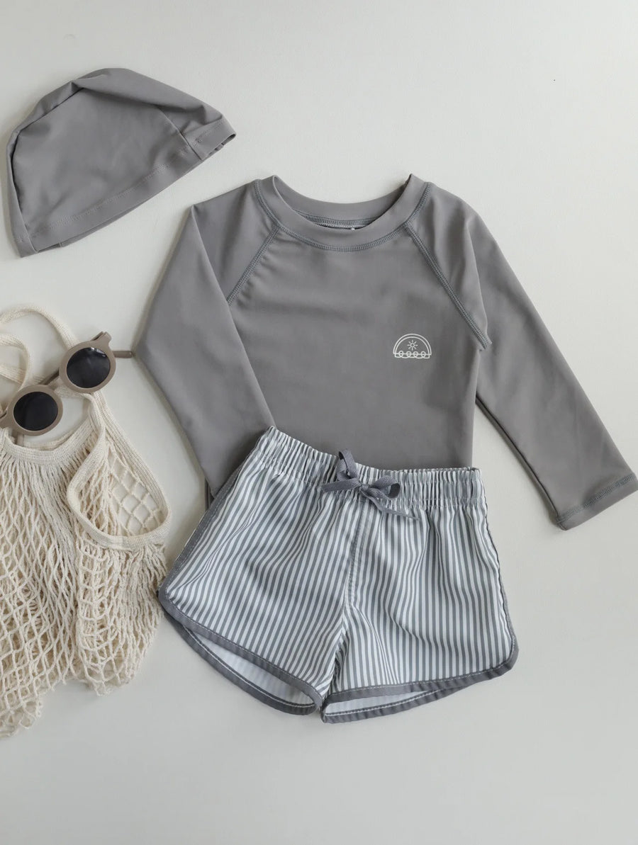 Long Sleeve Swimwear Set with Printed Shorts for Toddlers