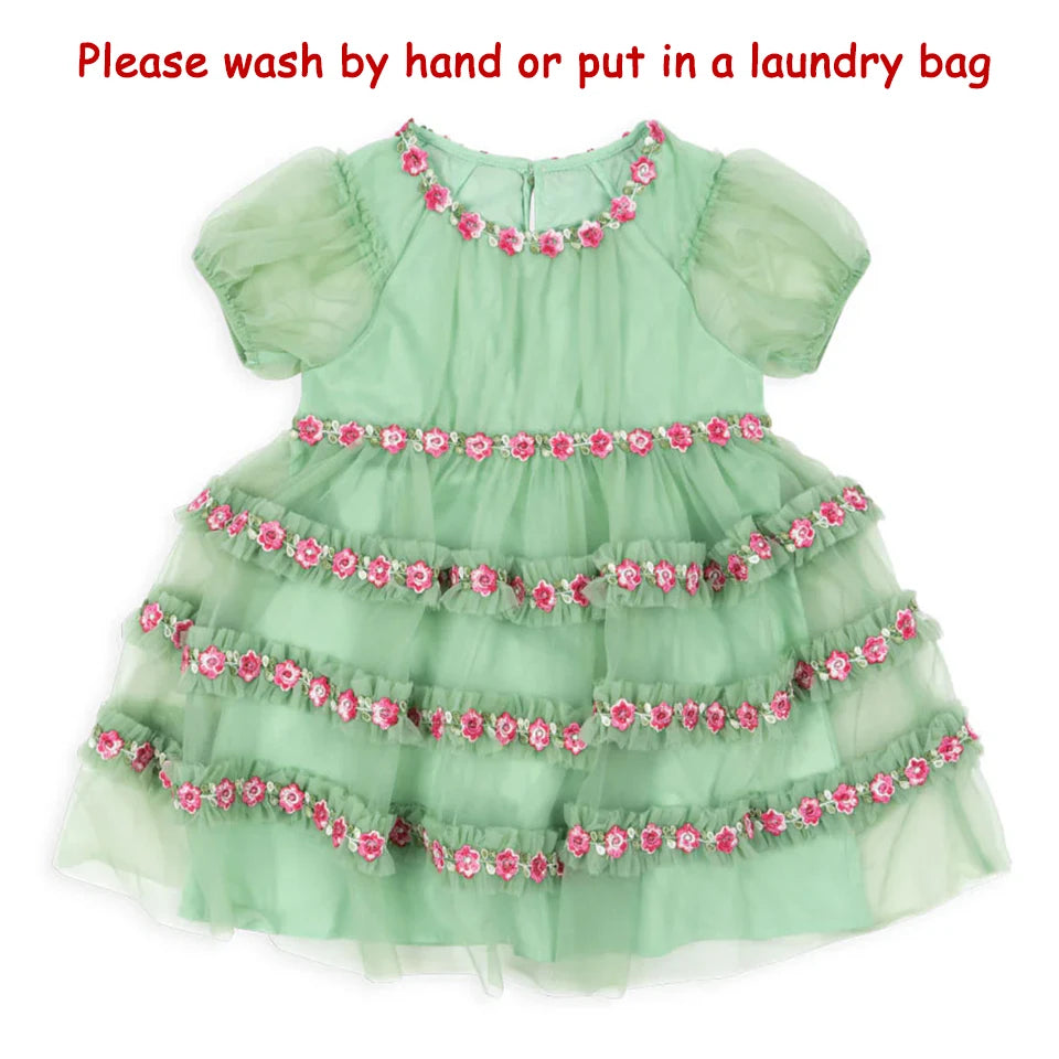Girls Vacation Pretty Dress 2025 KS Girl Mesh Princess Dress with Tiered Skirt for Party and Birthday