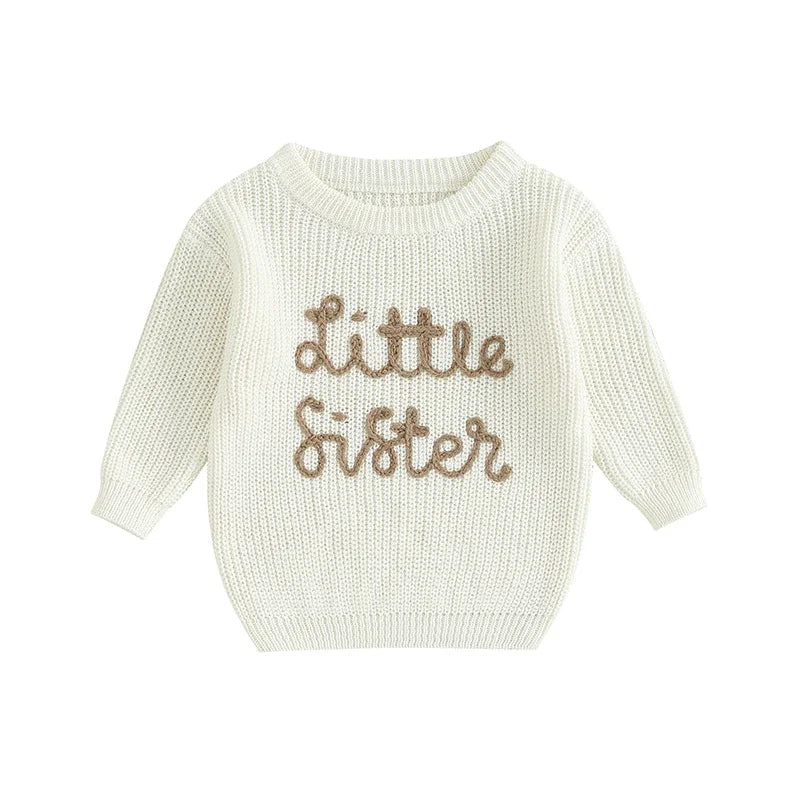 White Little Sister embroidered cotton knit baby sweater
