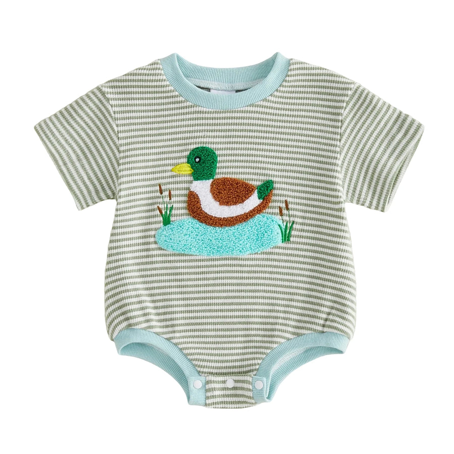 Duck Embroidery Stripe Bodysuit, product view 9