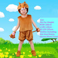 Child wearing brown lion animal costume set with hat, vest, shorts, gloves, and shoe covers