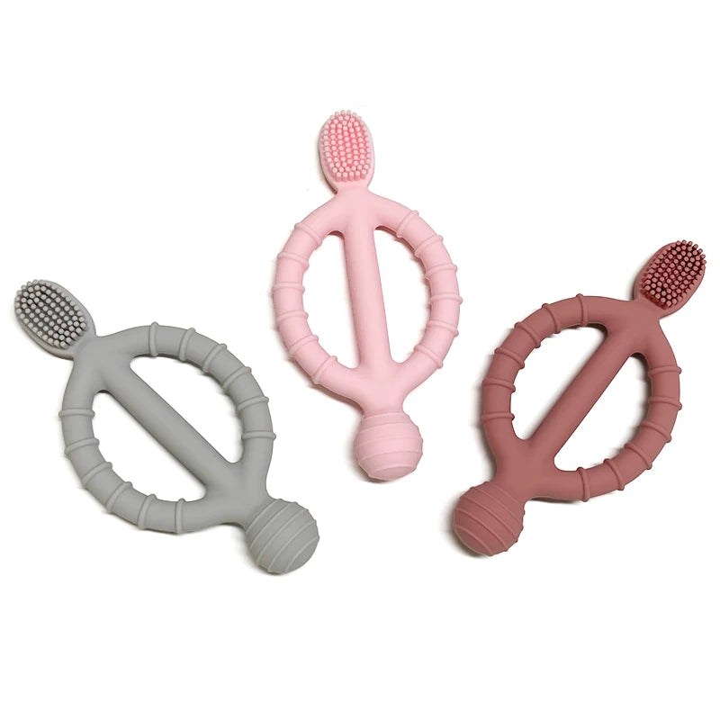 Silicone Baby Teething Ring on white background