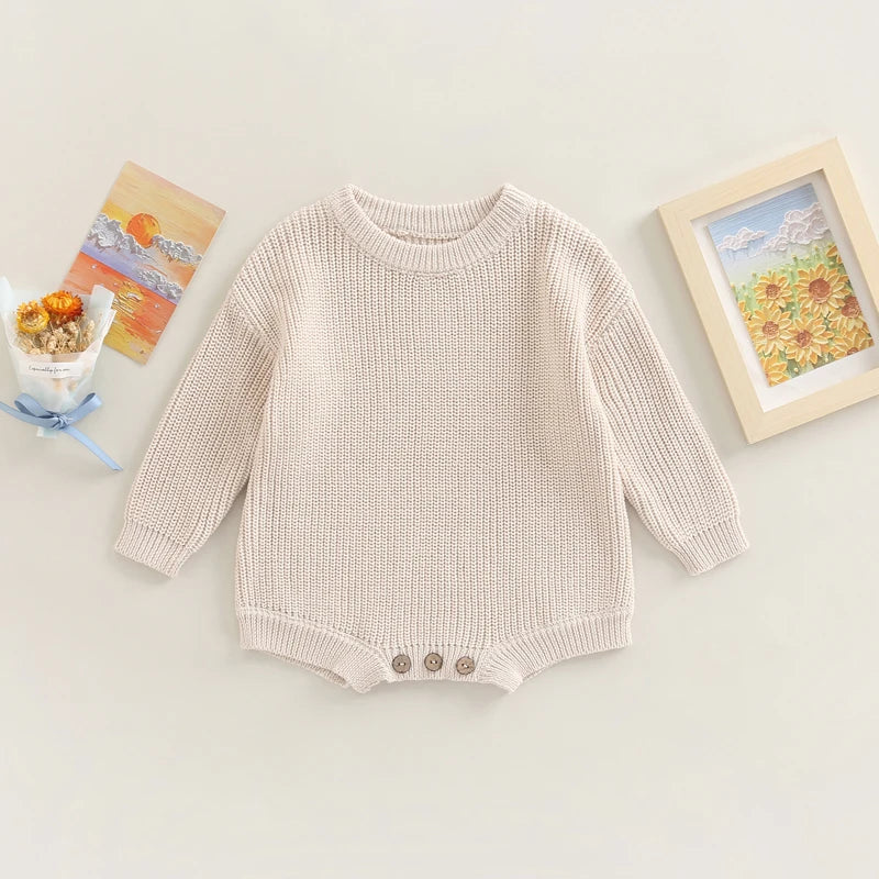 Knitted Long Sleeve Baby Romper in soft knit fabric
