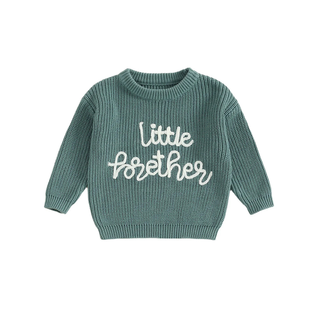 Baby boy wearing autumn winter letter embroidery knit sweater