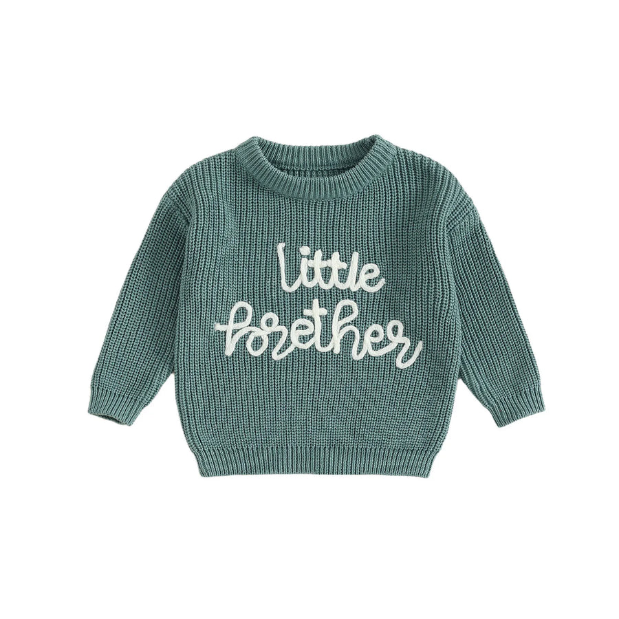 Green Little Brother embroidered cotton knit baby sweater on white