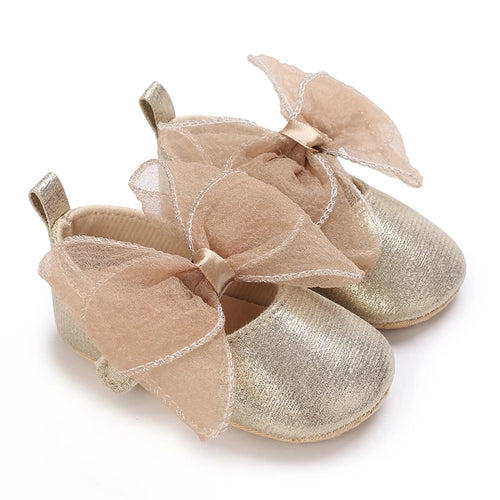Silver Tulle Bow Crib Shoe baby first walkers