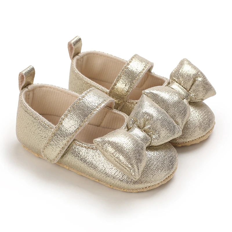 Silver Gold Bow Mary Jane baby first walkers