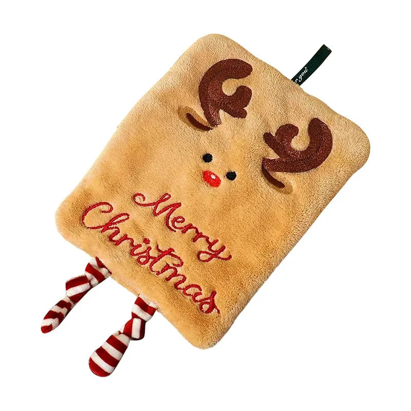 Tan hanging hand towel with a Christmas reindeer design