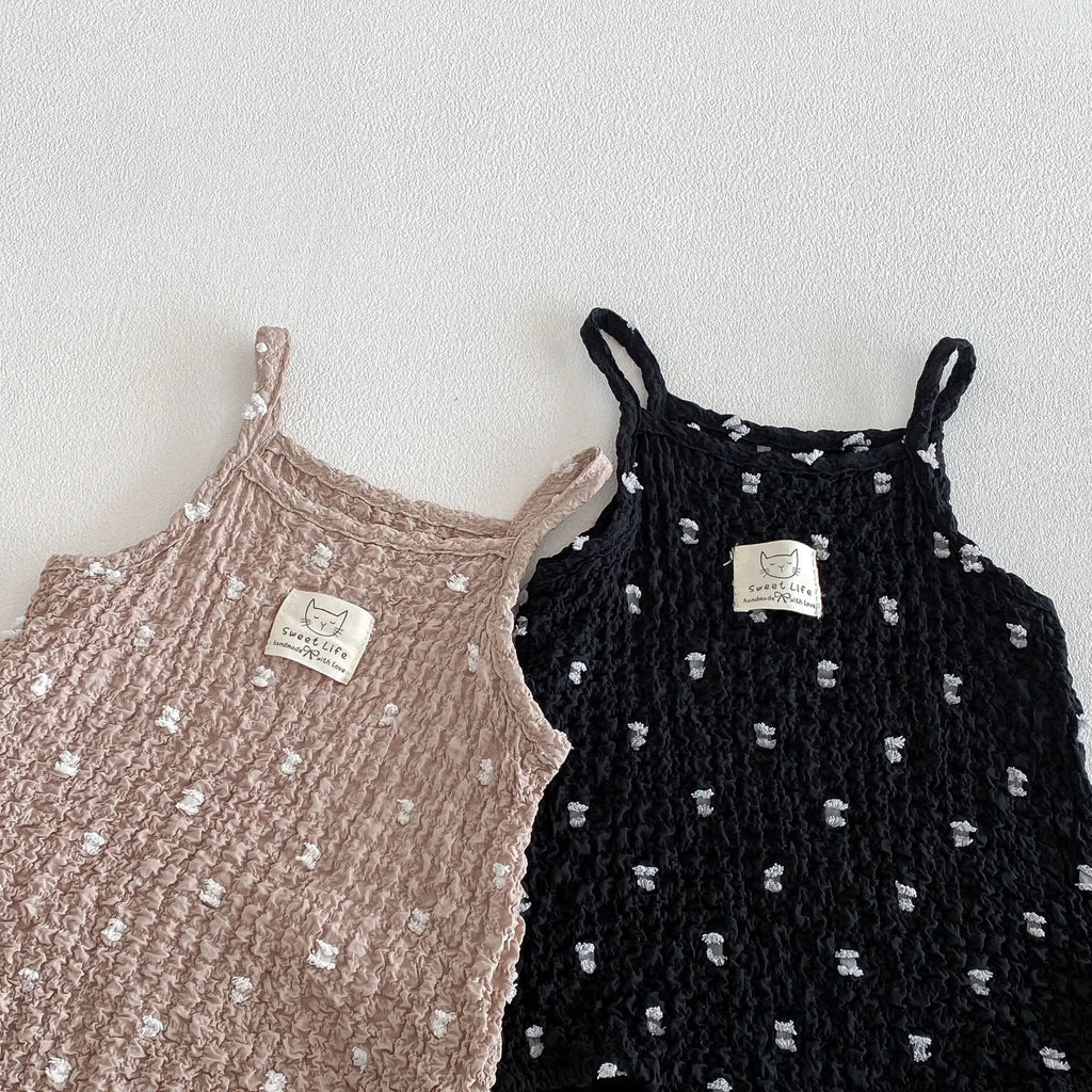 Summer Baby Cami Bodysuit in Cotton with Polka Dot Pattern, Black color option