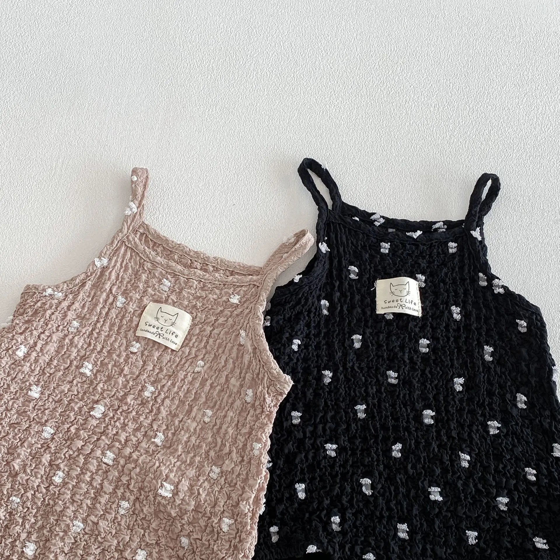 Summer Baby Cami Bodysuit in Cotton with Polka Dot Pattern, Black color option