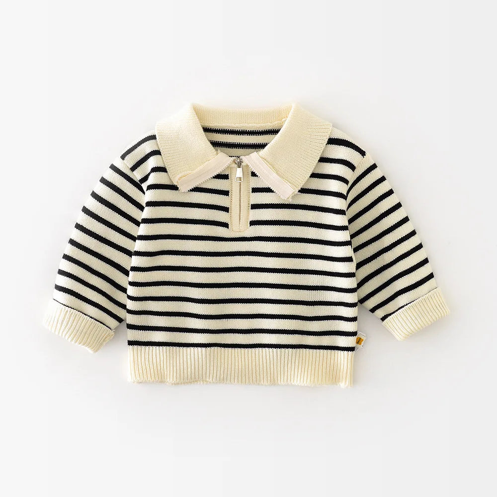 Baby wearing classical striped knitwear sweater cardigan