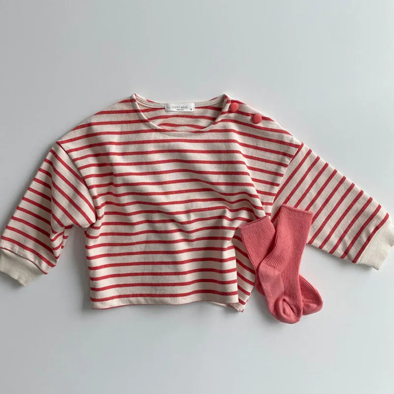 Autumn Baby Girl Long Sleeve T Shirts Cotton Striped Bottoming Tops Boys Loose Pullover