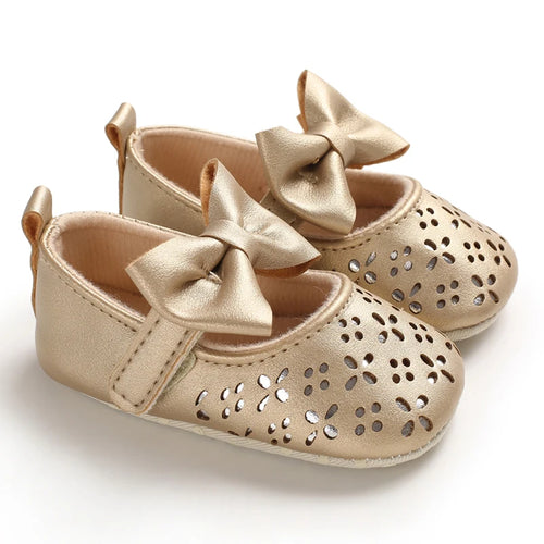 Gold Cutout Bow Mary Jane baby first walkers