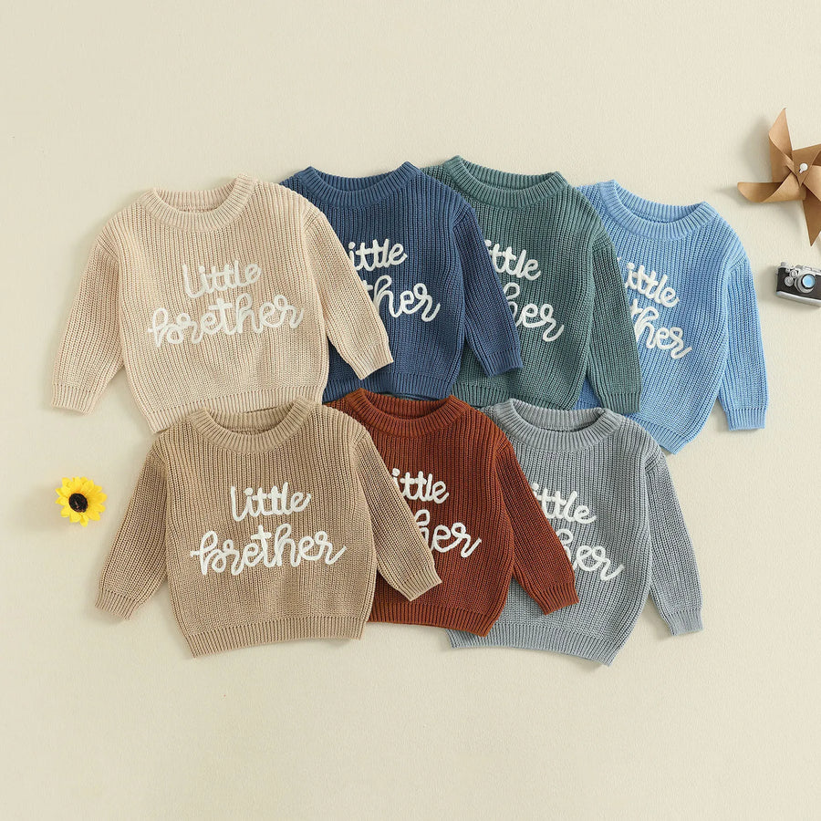 Seven colors of the Little Brother embroidered cotton knit baby sweater
