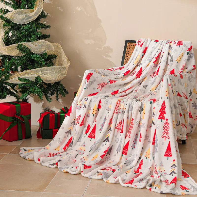 Cream Christmas Trees Throw Blanket