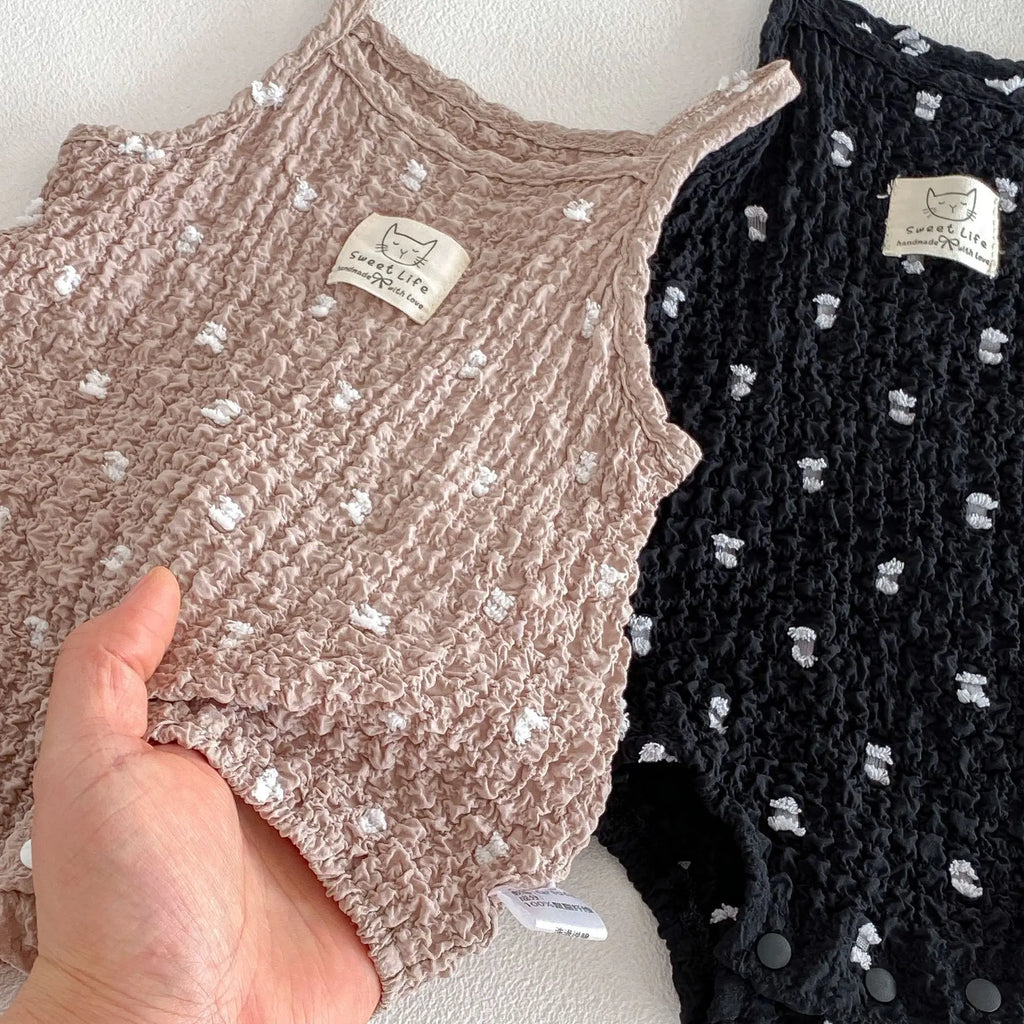 Summer Baby Cami Bodysuit in Cotton with Polka Dot Pattern, Black color option