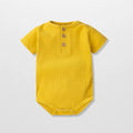 Classic Ribbed Short Sleeve Baby Bodysuit with Wood Button Detail