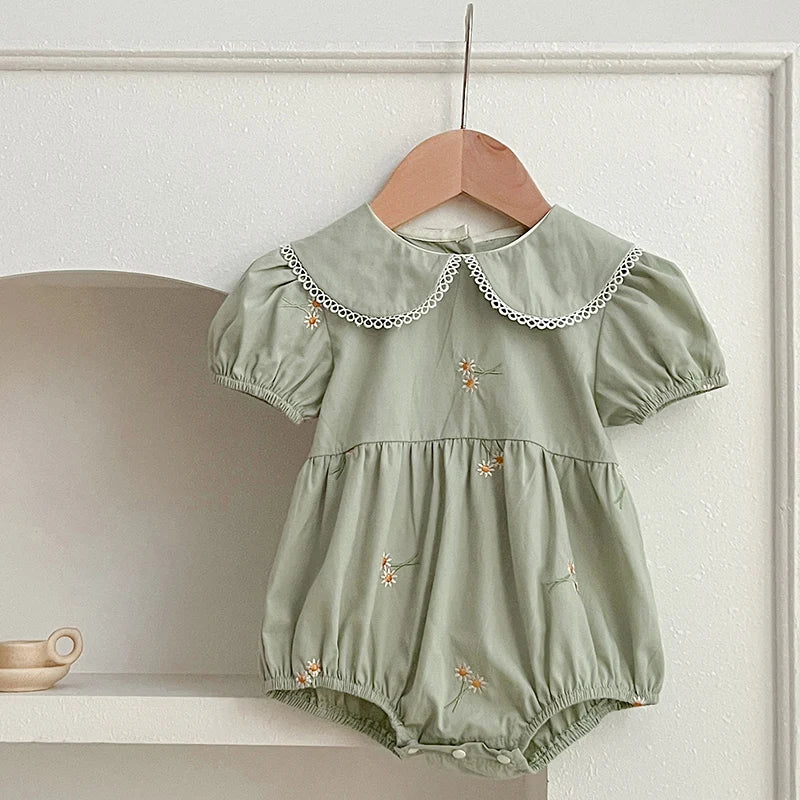 Beige floral embroidered dress for girls