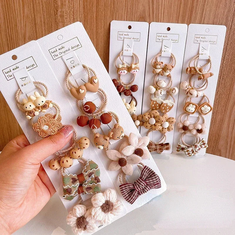 Cartoon Flower Bow Hair Scrunchie Set