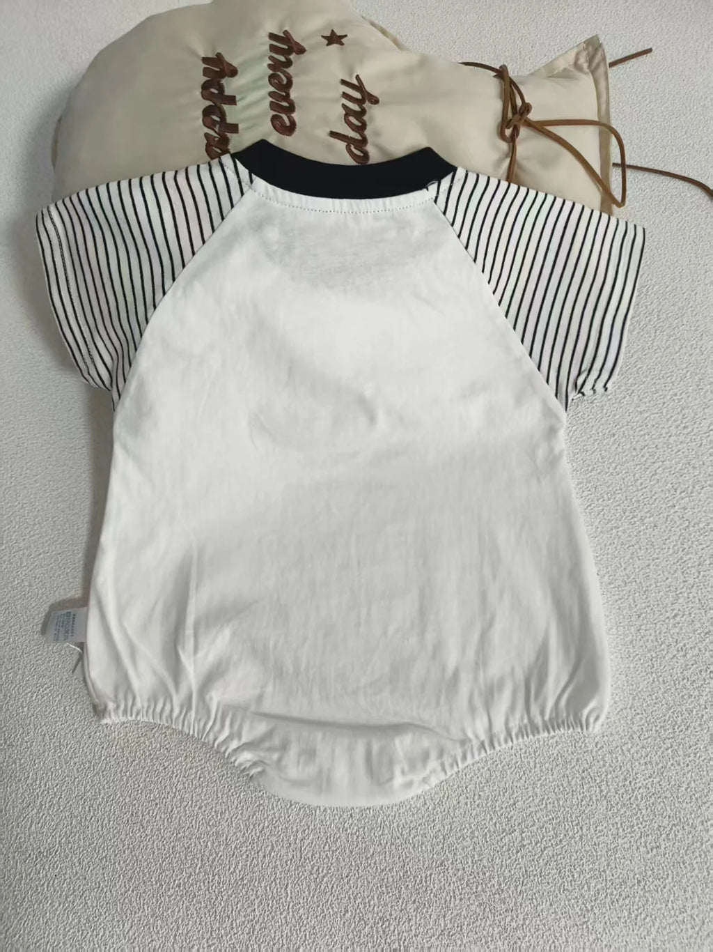 Striped Cotton Baby Romper with Dog Appliqué