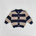 Striped knitted cardigan sweater jacket for babies with full sleeves