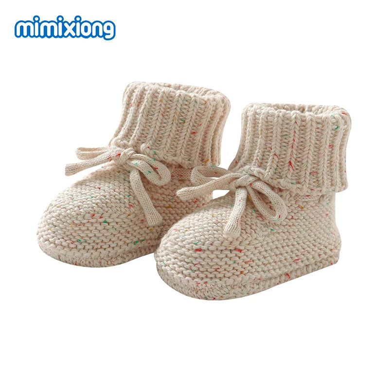 Cream Speckled knitted baby booties