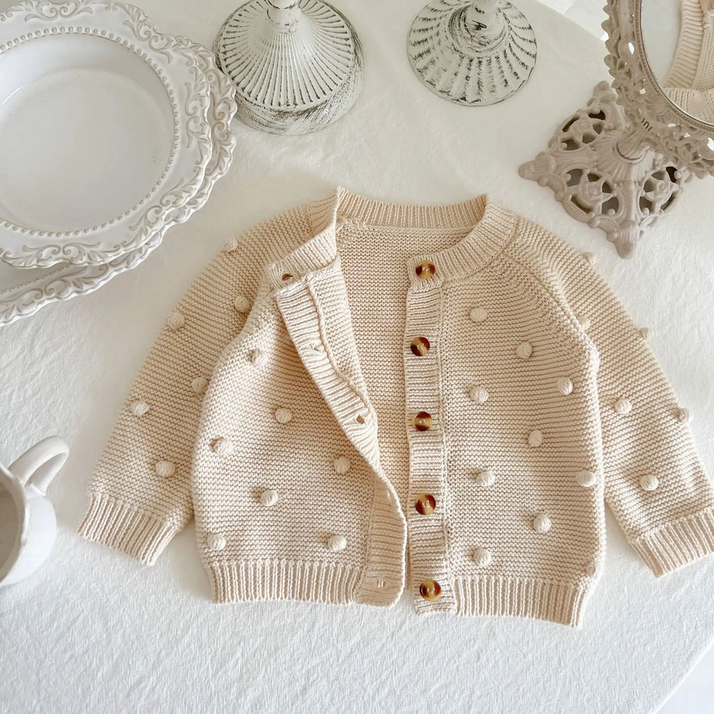 Unisex baby sweater cardigan thick warm knit long sleeve top for autumn and winter