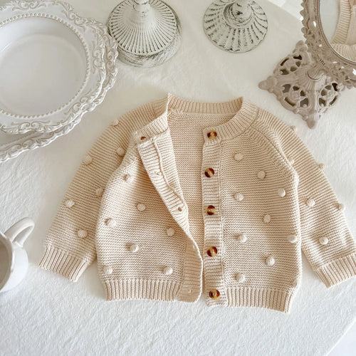 Unisex baby sweater cardigan thick warm knit long sleeve top for autumn and winter