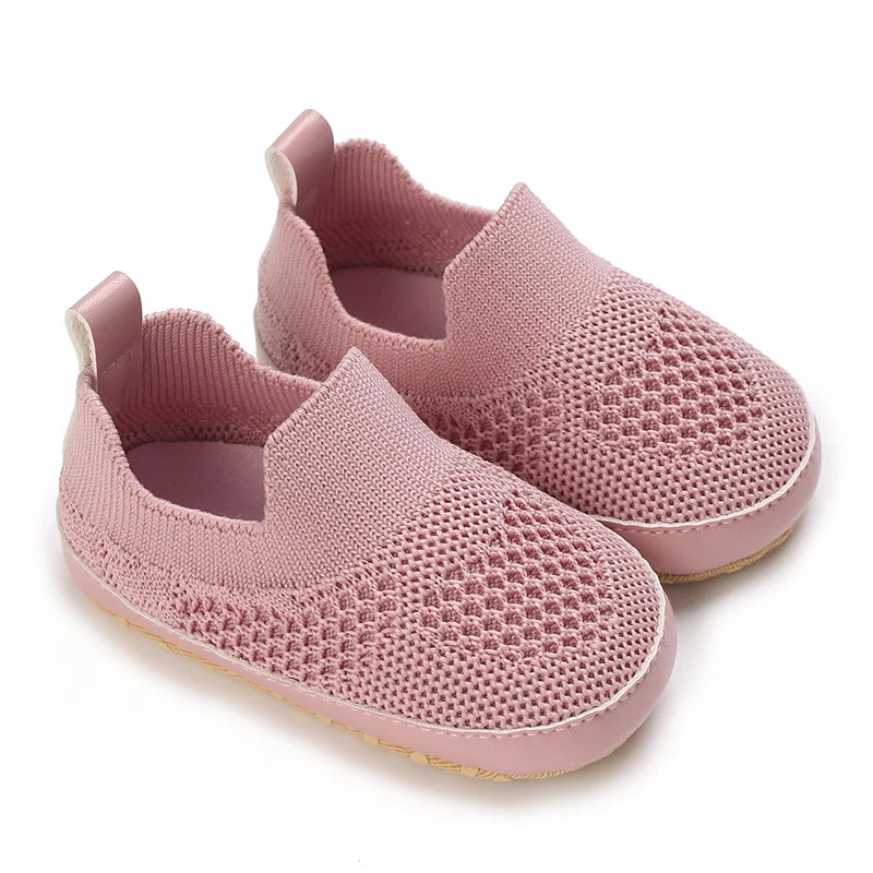 Pink knit slip-on baby first walkers