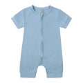 Soft Bamboo Short Sleeve Zip Romper - Powder Blue