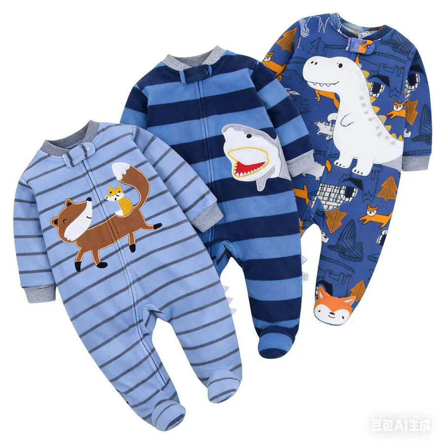 Fleece Animal Print Baby Romper