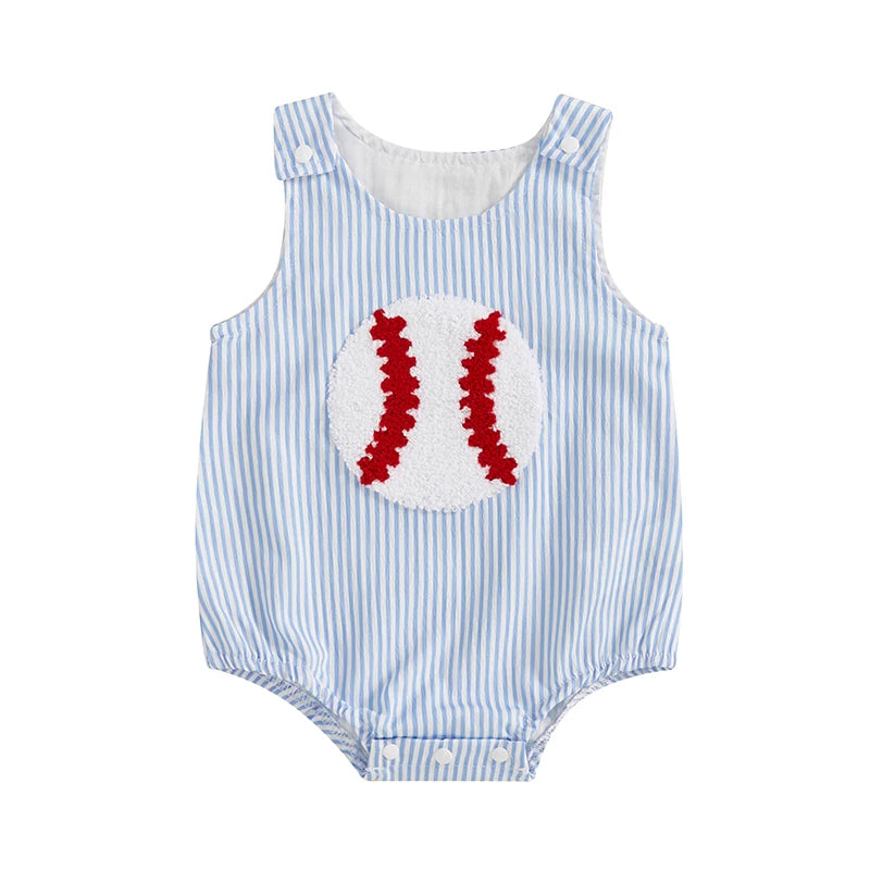 Sleeveless baseball embroidery bodysuit jumpsuit for babies
